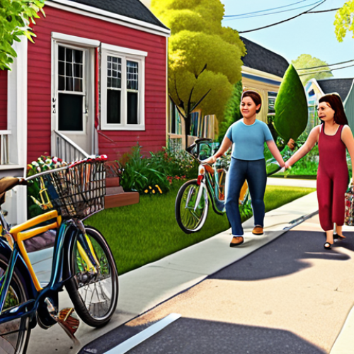 **

Prompt: A vibrant, bustling neighborhood scene showcasing the sharing economy in action. Neighbors are interacting: one is borrowing a drill, another is exchanging administrative help for website building skills. In the background, you can see shared bicycles and a community garden. The overall atmosphere is one of cooperation, trust, and sustainability. Style: Warm, inviting, and slightly whimsical, like a storybook illustration.

**